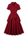 2PCS Red 1950s Solid Ruffled Button Top & Skirt - vintage skirt, retro style, elegant red