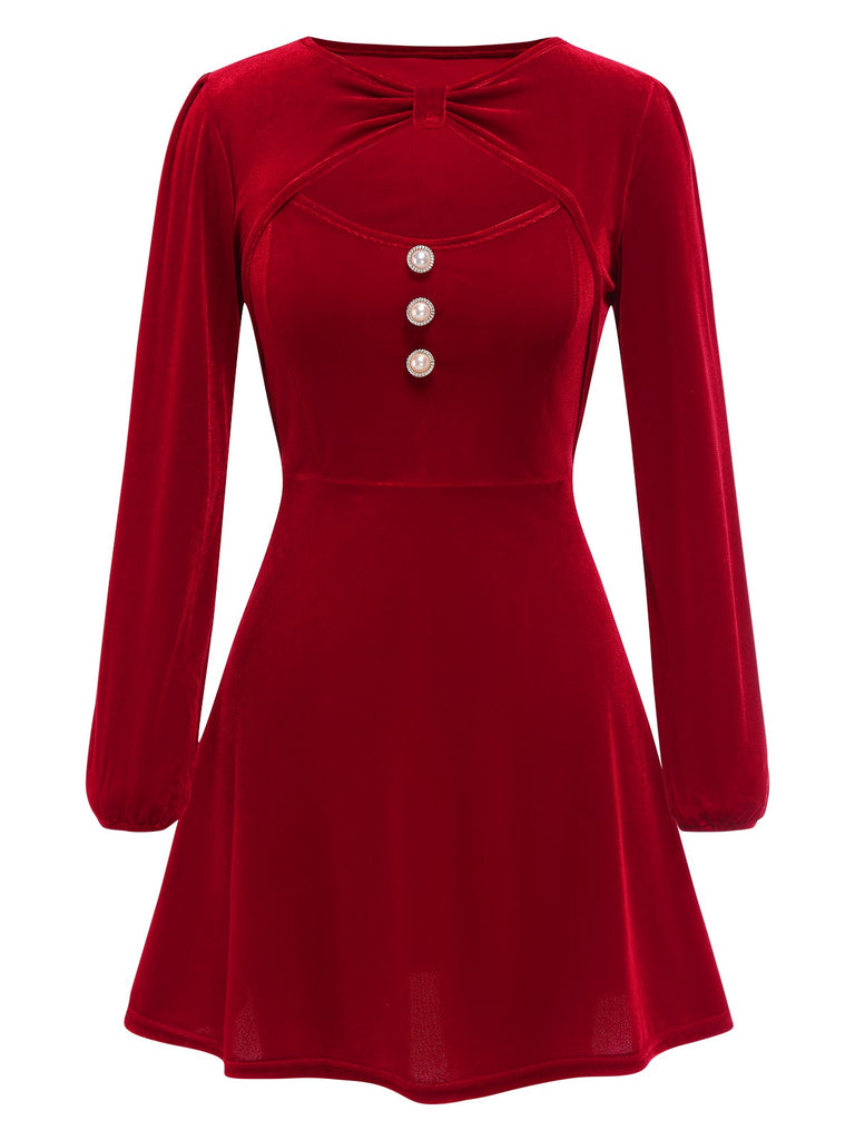 2PCS Red 1950s Velvet Straps Dress & Short Coat - vintage dress, retro fashion, rockabilly