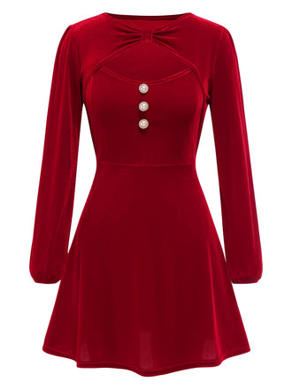 2PCS Red 1950s Velvet Straps Dress & Short Coat - vintage dress, retro fashion, rockabilly
