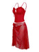 2PCS Red 1960s Cutout Ruffled Tankini Set & Cover-Up - vintage fashion, retro style, elegant red
