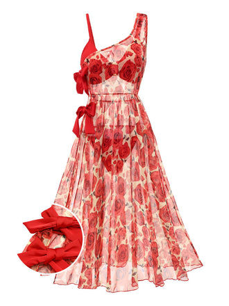 She's wearing 2PCS Red 1960s Glitter Ring Bikini Set & Roses Cover-Up and the whole beach remembers the 1960s