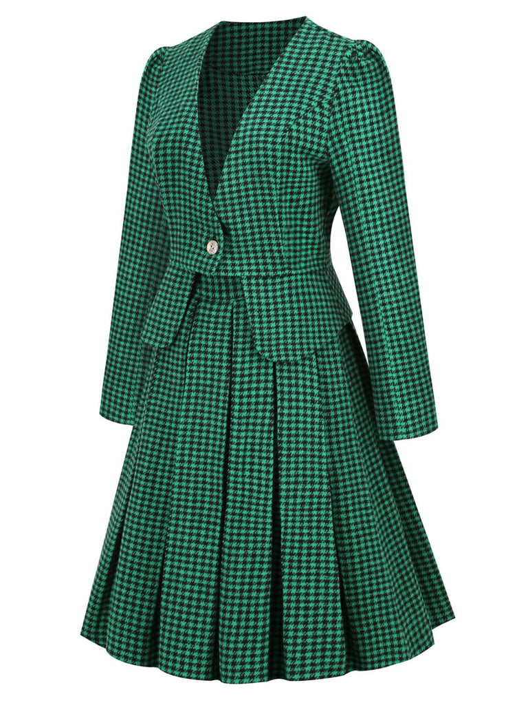 She throws on this 2PCS Retro Plaid Blazer & Panel Skirt and the city feels like 1950s Paris