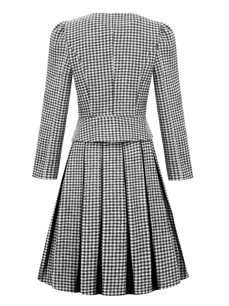 2PCS Retro Plaid Blazer & Panel Skirt: timeless style reimagined