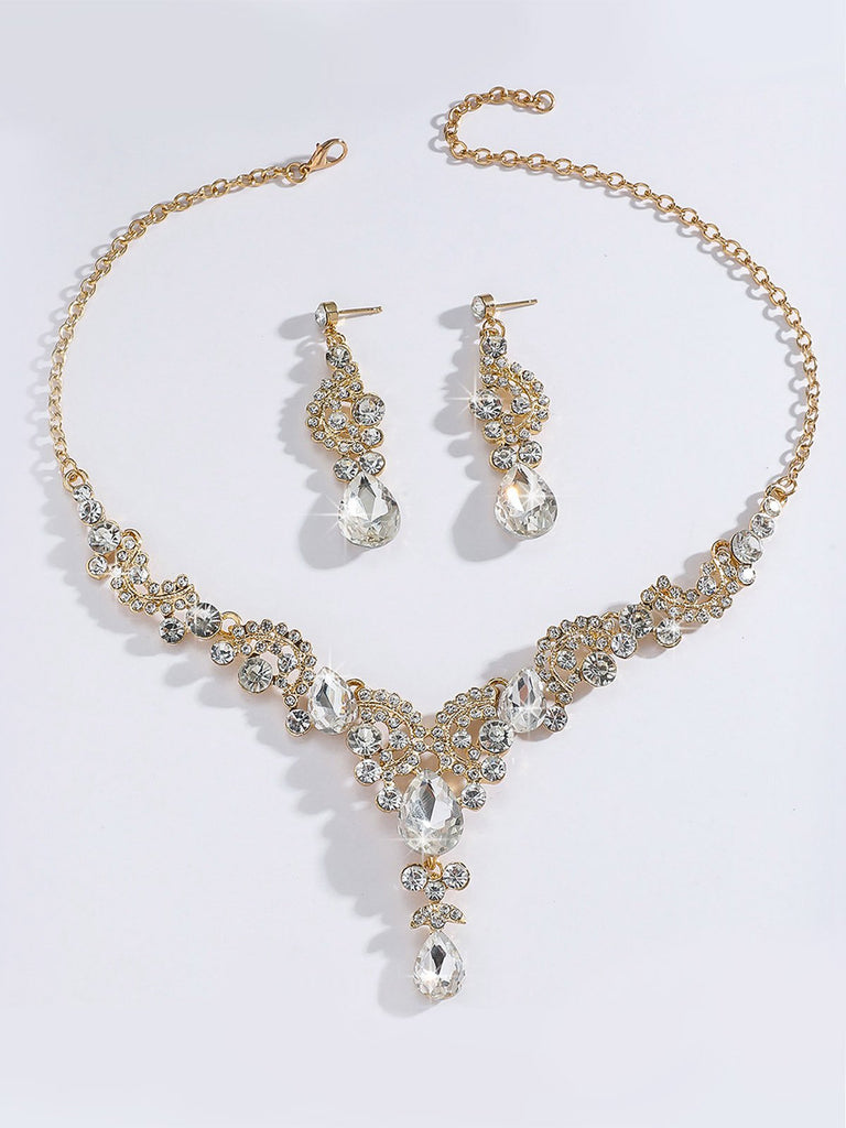 2PCS Rhinestone Necklace & Earrings Set - vintage fashion, retro style