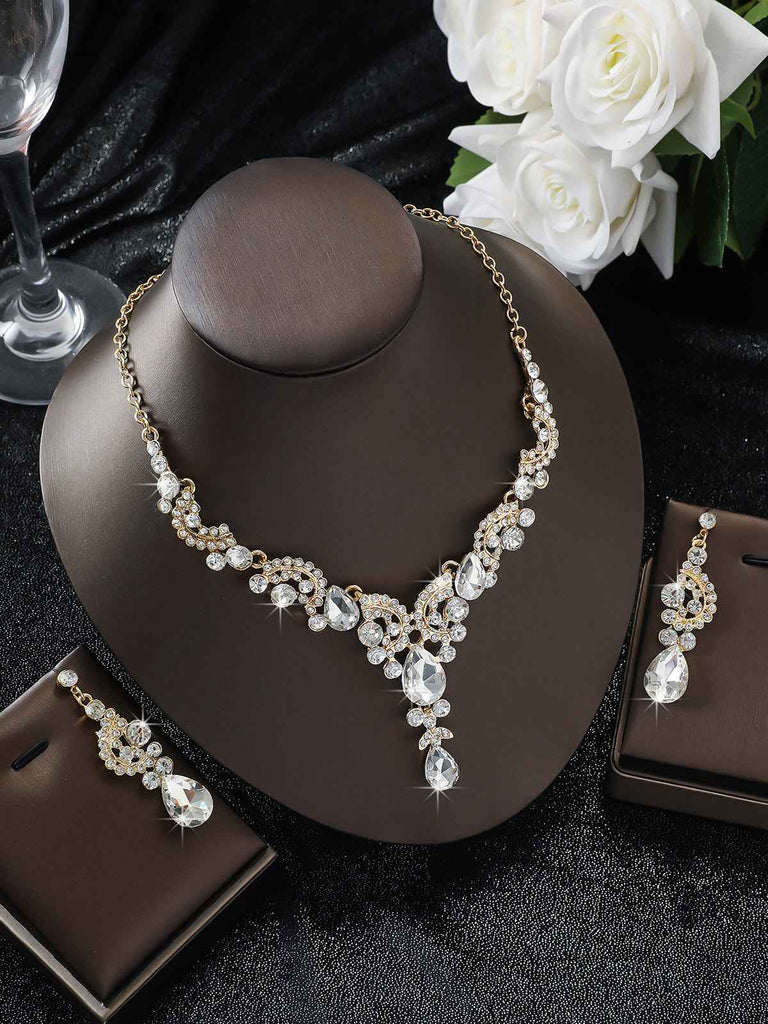 2PCS Rhinestone Necklace & Earrings Set - vintage fashion, retro style