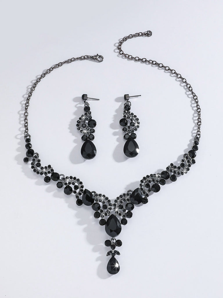 2PCS Rhinestone Necklace & Earrings Set - vintage fashion, retro style