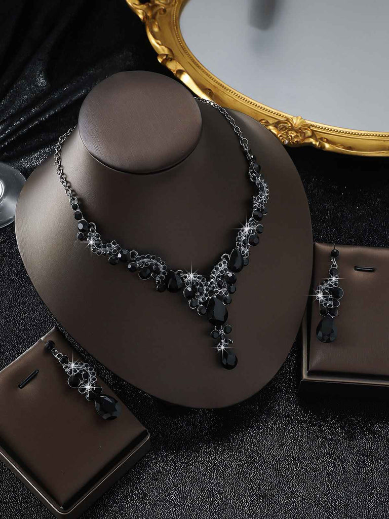2PCS Rhinestone Necklace & Earrings Set - vintage fashion, retro style