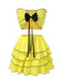 She pairs this 2PCS Yellow 1950s Bow Smocked Tube Top & Multi-Layer Skirt with confidence and 1950s charm