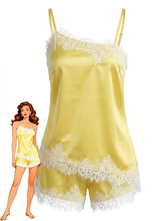 Yellow 1950s Lace Spaghetti Strap 2PCS