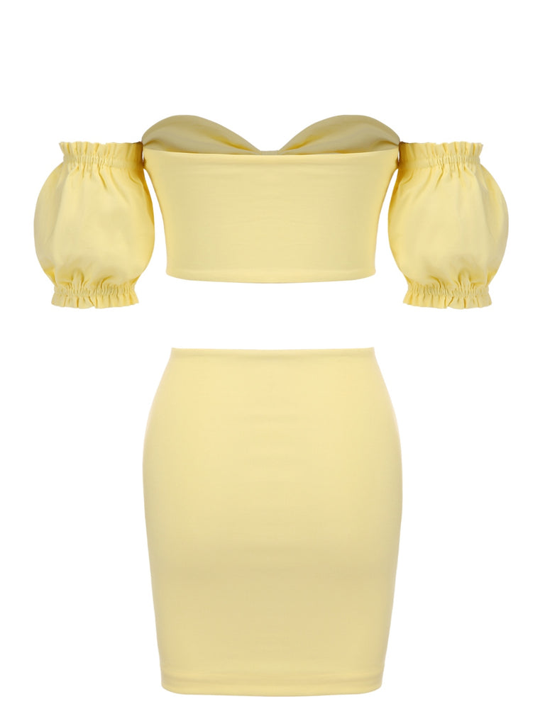 2PCS Yellow 1960s Solid Tube Top & Bodycon Skirt: a 1960s classic that whispers rather than shouts