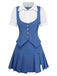 Blue school uniform with vest and skirt on a white background