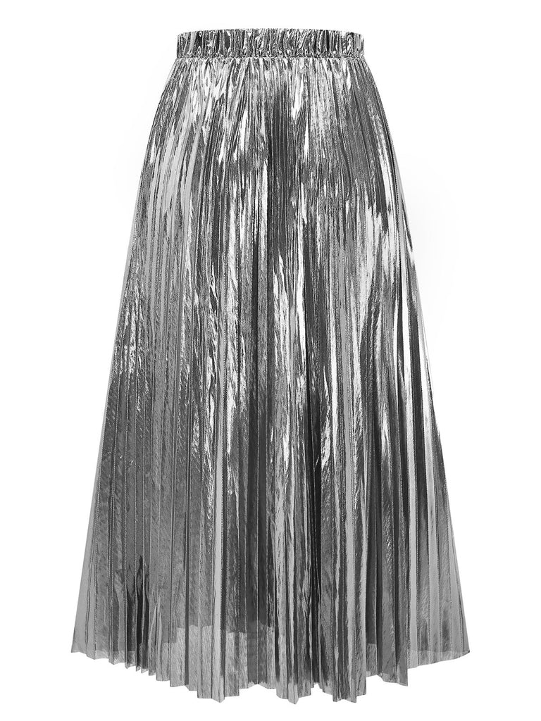 2PCS Metallic 1980s Pleated Cut-Out Swimsuit & Cover-Up