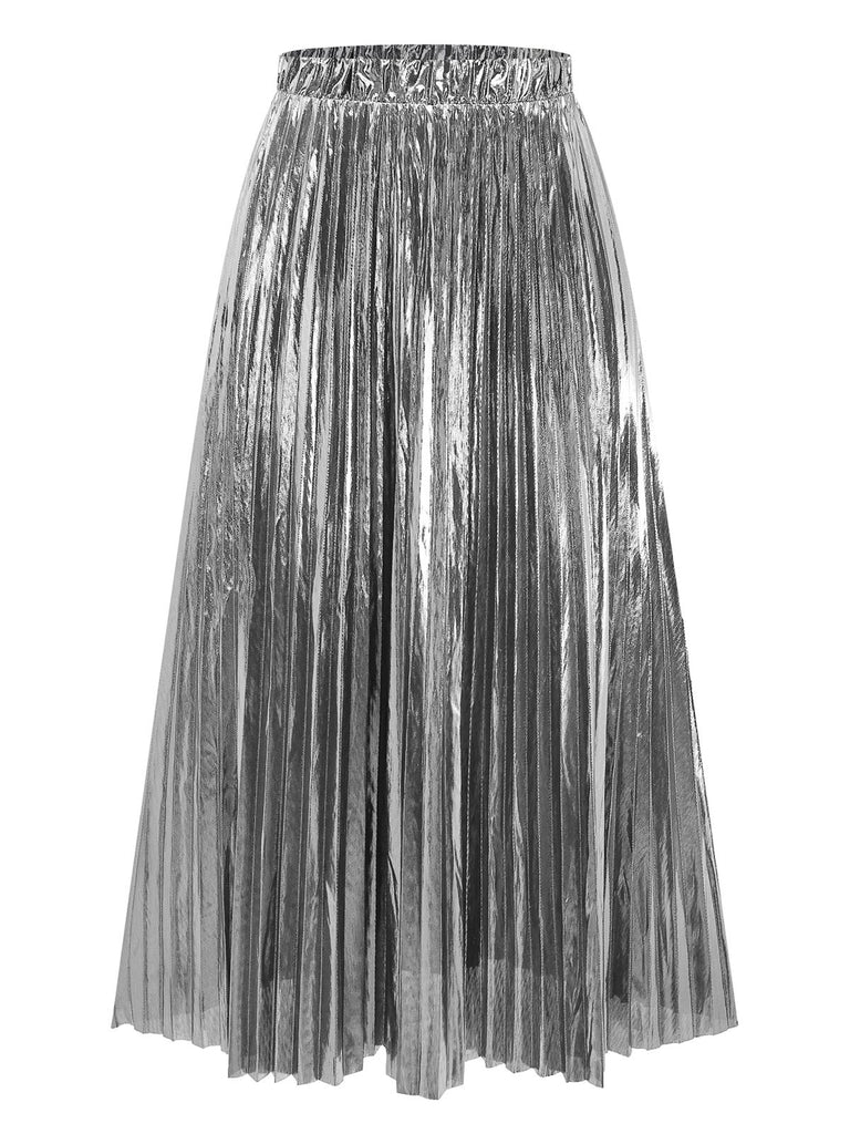 2PCS Metallic 1980s Pleated Cut-Out Swimsuit & Cover-Up