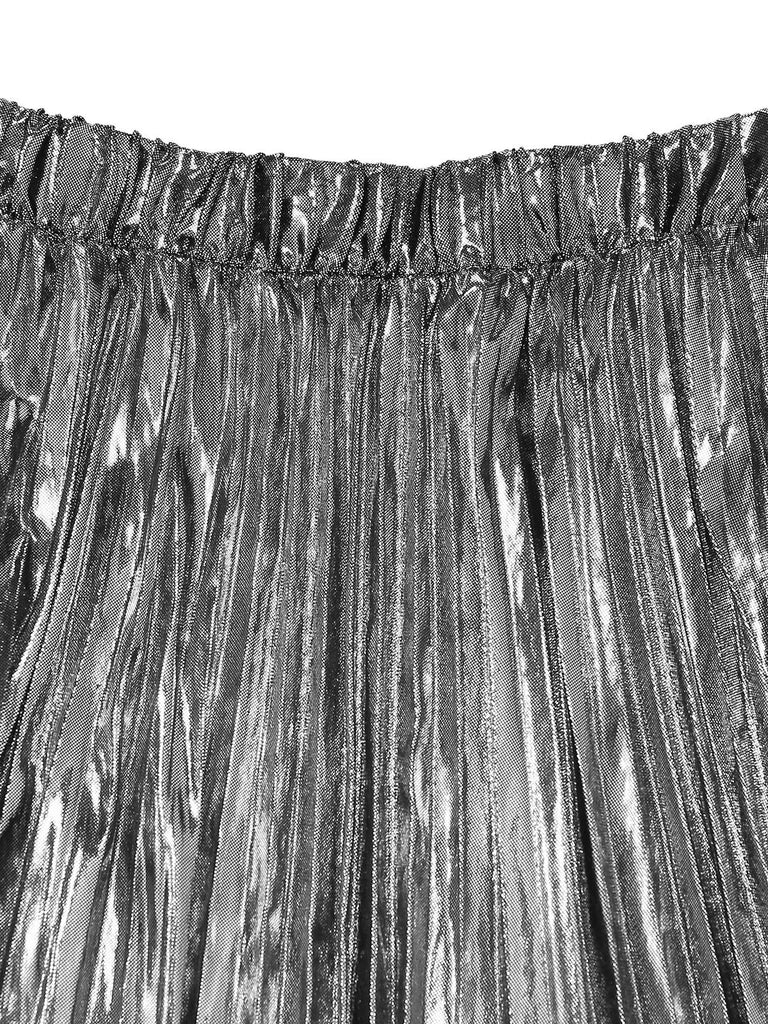 2PCS Metallic 1980s Pleated Cut-Out Swimsuit & Cover-Up