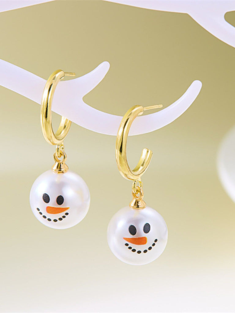 Christmas Rhinestone Snowflake Pearl Hat Snowman Stud Earrings