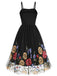 1950s Black Mesh Floral Embroidered Dress