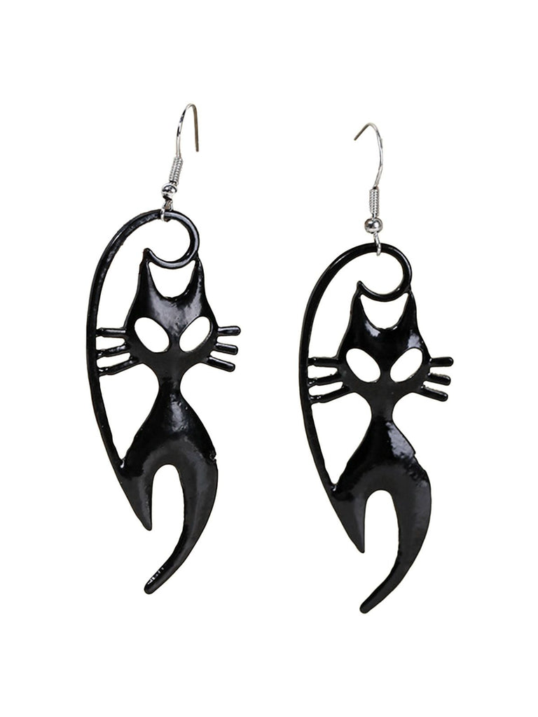 Black Halloween Cat Dangle Earrings