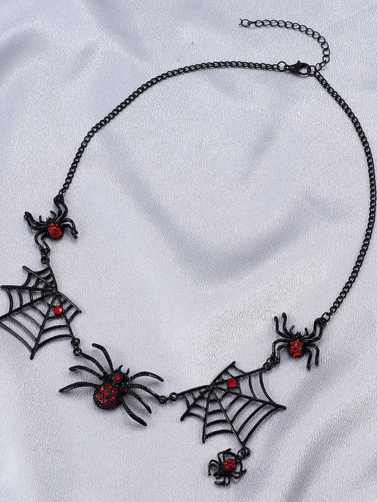 Vintage Gothic Spider & Web Alloy Necklace