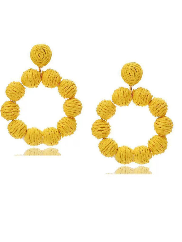 Bohemian Raffia Hoop Statement Earrings