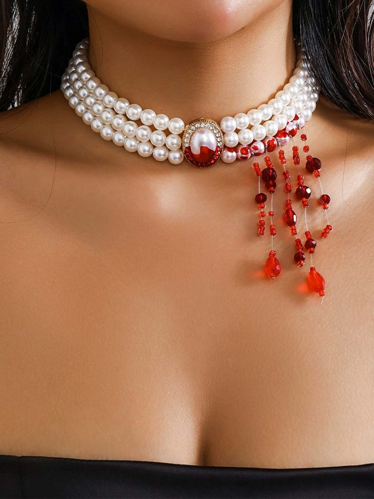Halloween Pearl Blood Drop Necklace