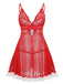 Red 1960s Lace Slip Nightgown Set