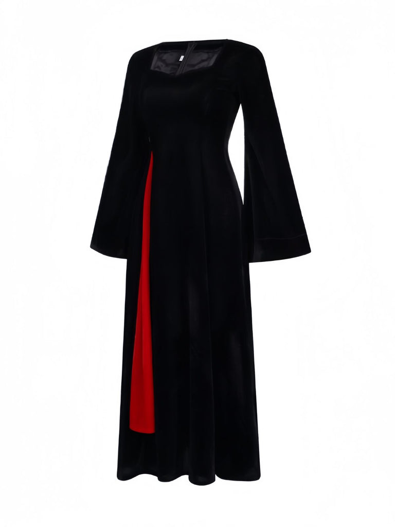 1930s Velvet Bell-Sleeve Wednesday Addams Style Dress