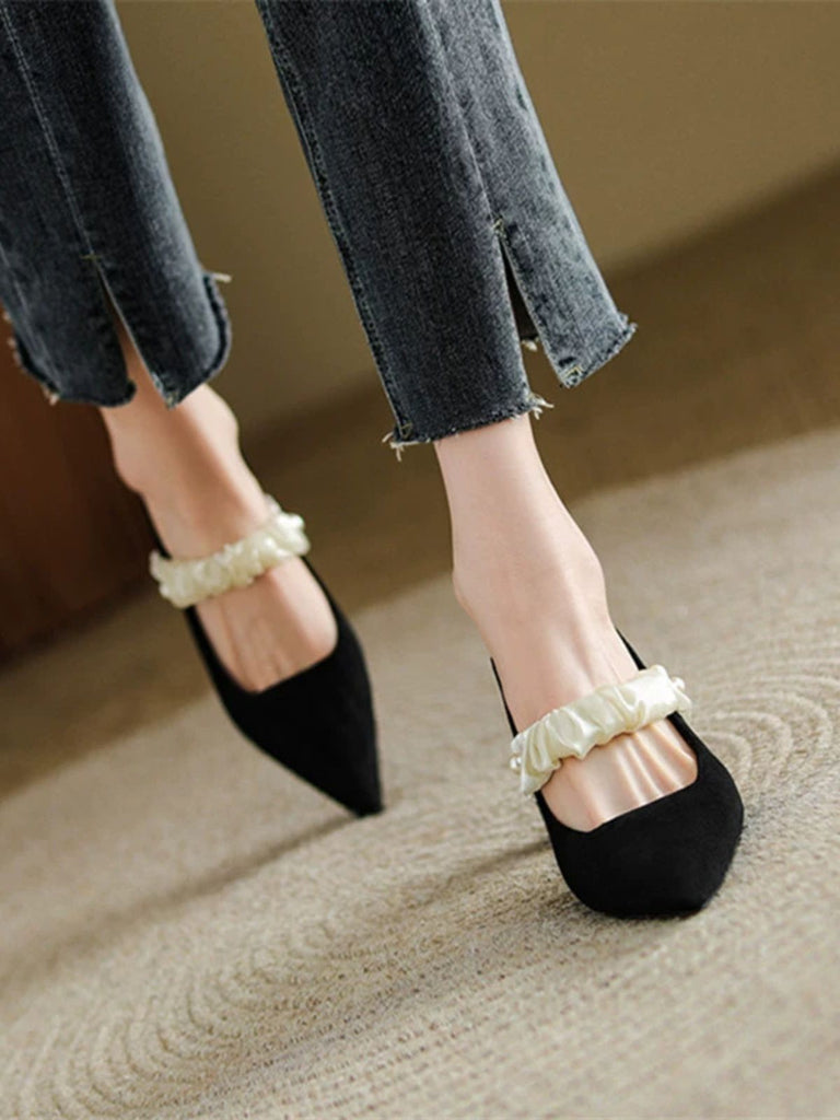 Black Pointed Closed Toe Chunky heel Sandals