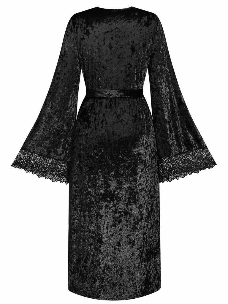 1930s Velvet Lace Long Sleeve Patchwork Pajama Robe