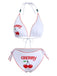 White 1970s Cherry Print Tie-Halter Bikini Set
