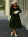 Green 1950s Keyhole V-Neck Pearl Velvet Dress