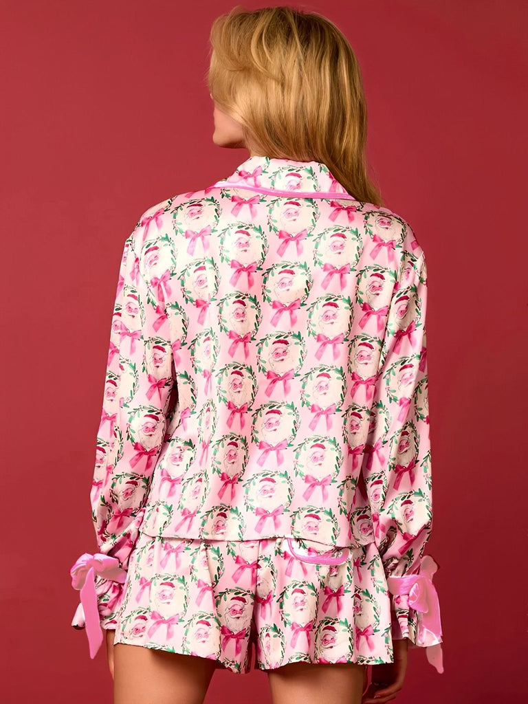 2PCS 1960s Christmas Long Sleeve Button Pajama Set