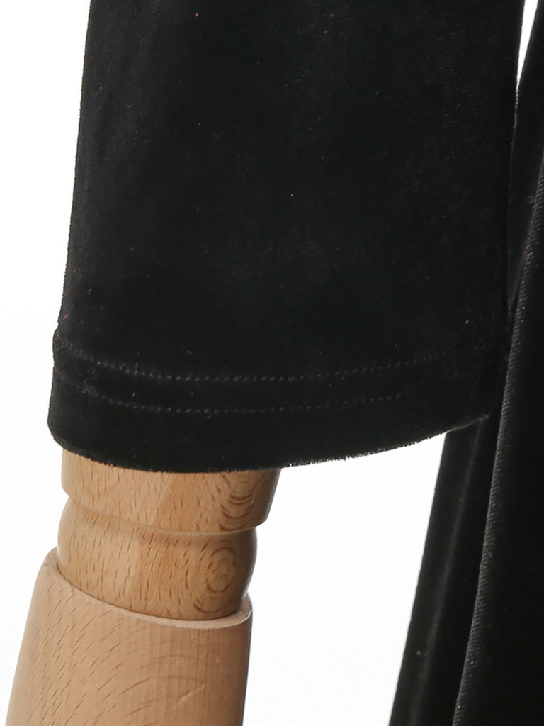 Black 1950s Velvet  Knitted Collar Pearl Button Dress