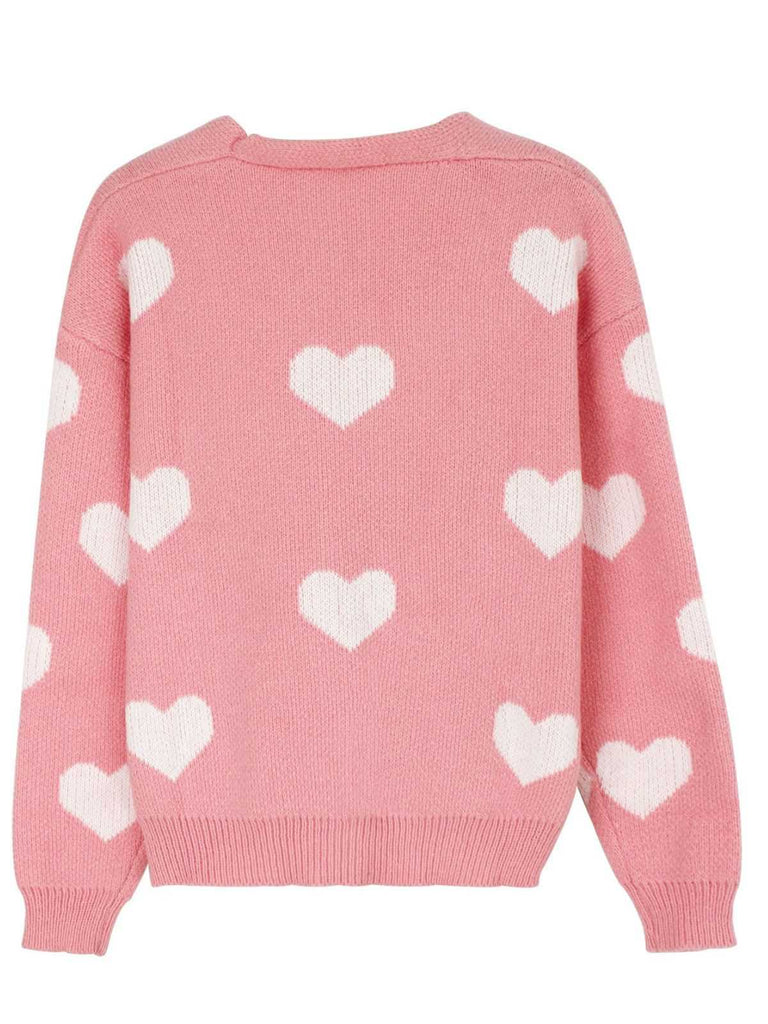 1950s Valentine's Day Heart Print Knit Cardigan