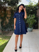 Blue 1950s Button Lapel Short Sleeve Denim Dress