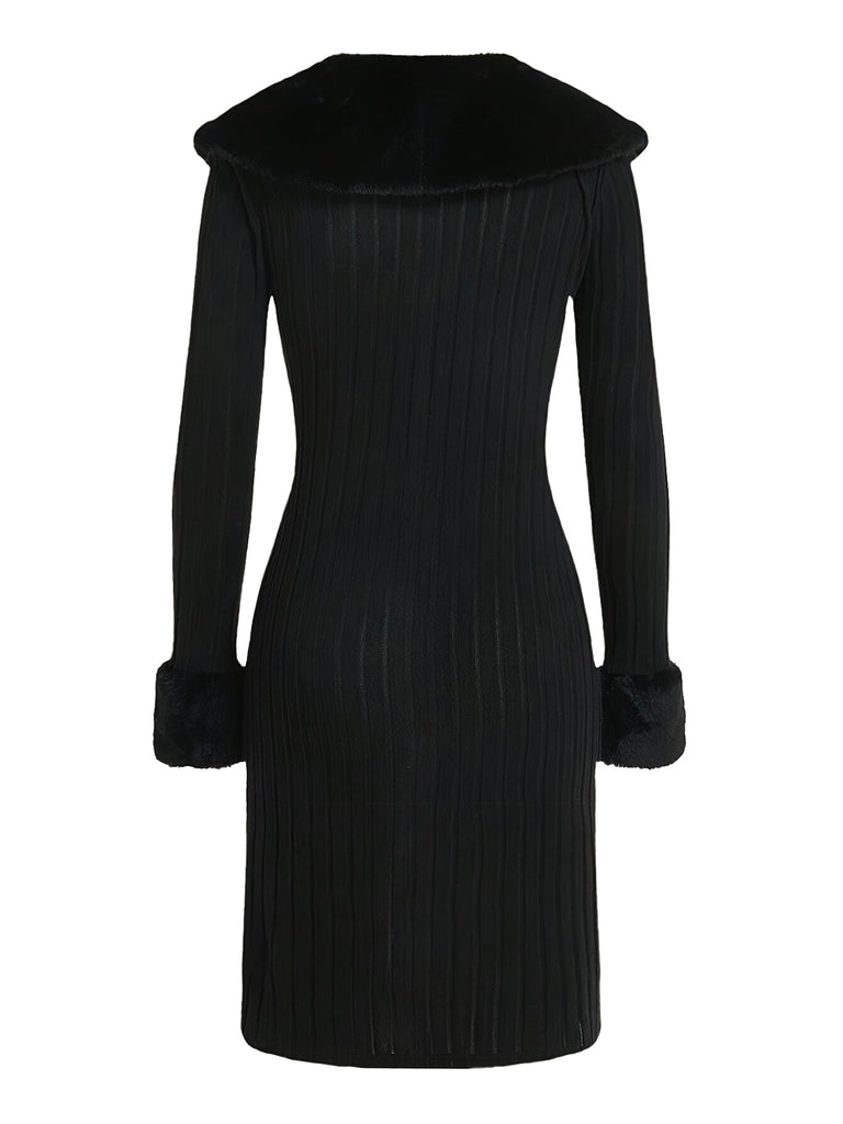 Black 1960s Fur Collar Cuffs Coat