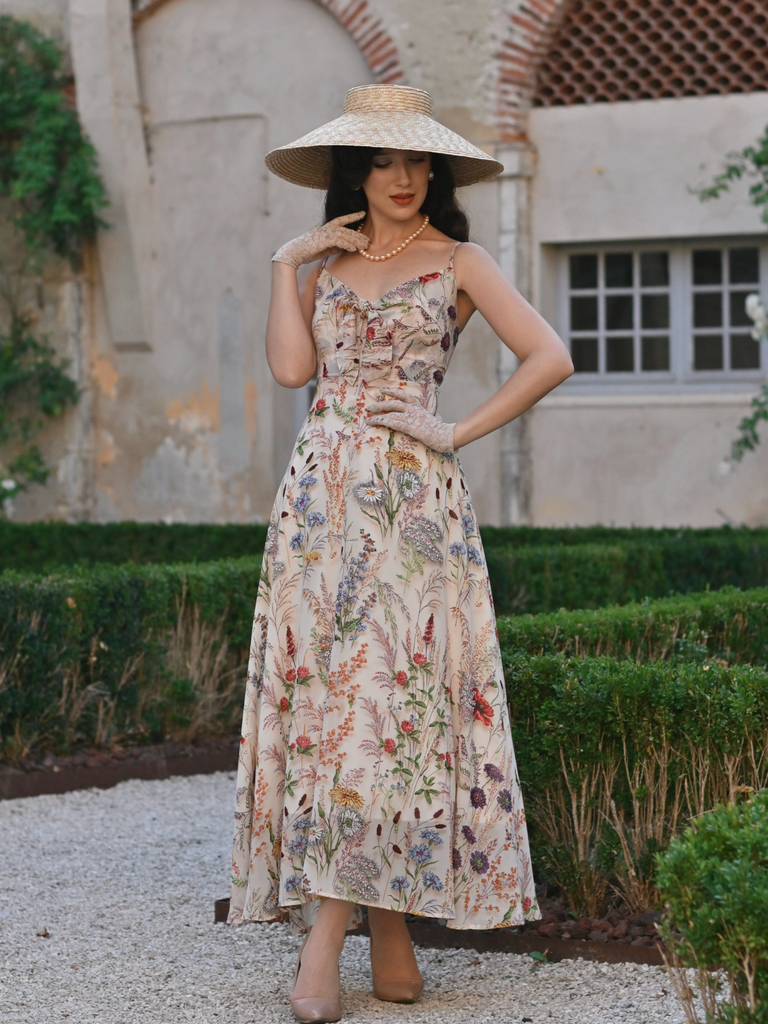 Multicolor 1930s Floral V-Neck Bohemian Slip Dress