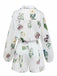 2PCS White 1960s Linen Floral Blouse & Shorts