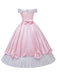 Pink 1950s Off-Shoulder Pleated Satin Bow Princess Dress