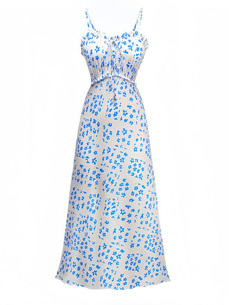 Blue 1930s Spaghetti Strap Daisy Dress