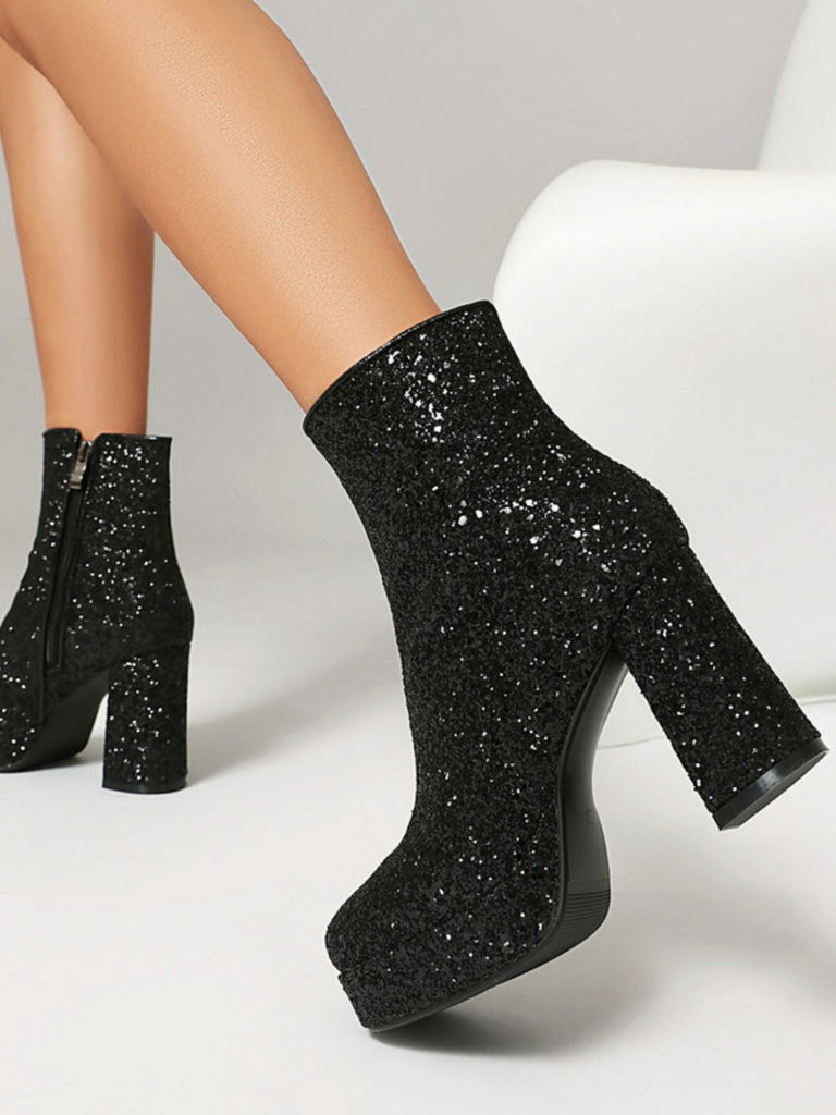 Gold Glitter Platform Ankle Block Heel Boots