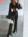 2PCS 1970s Feather Cuff Tie-Up Crop Top & Slit Pants