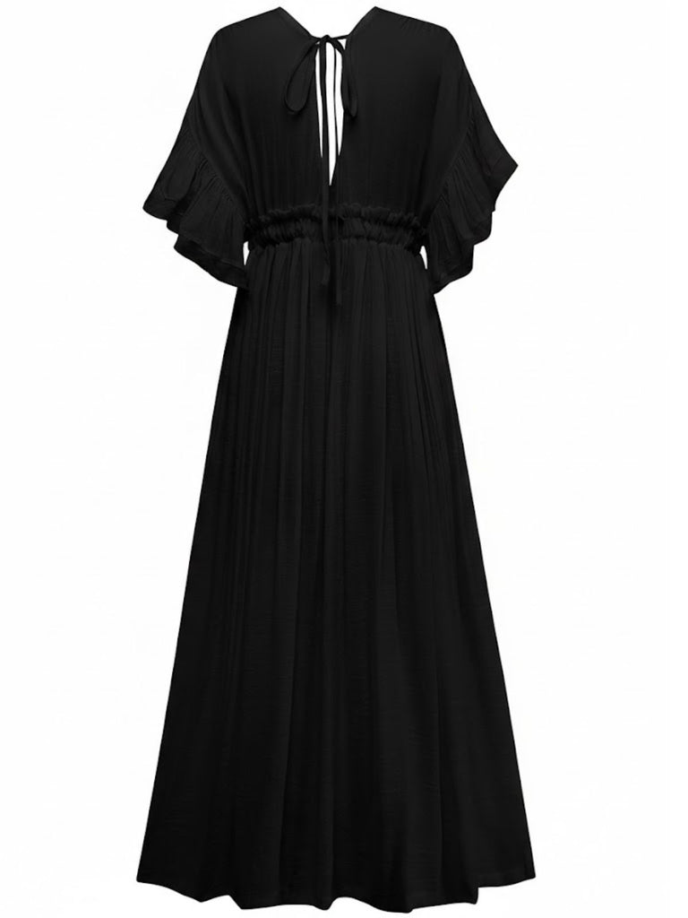 1930s Solid V-Neck Rayon Slub Beach Cover-Up