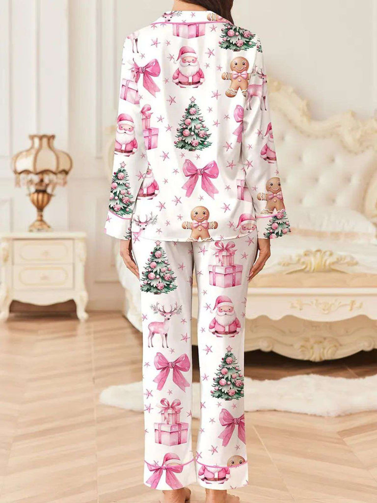 White 1940s Christmas Candy Canes Pajama Set