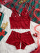 Red 1950s Lace Sheer Spaghetti Strap Sleepwear Set