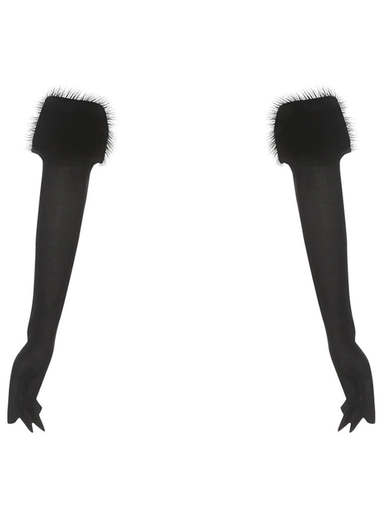 Pink Faux Fur Trim Long Gloves