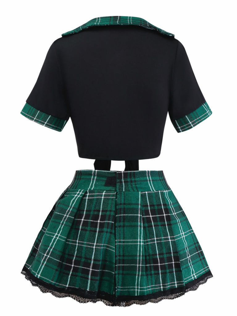 1980s Sexy Lace-Up Plaid Pajama Set