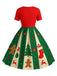 [Plus Size] Red & Green 1950s Christmas Snowflake Swing Dress
