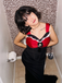 Wine Red 1930s Contrast Fishbone Mermaid Dress