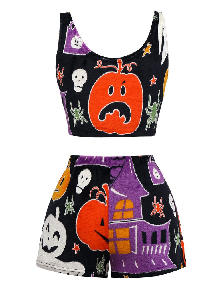 1970s Halloween Flannel Graffiti Glow-in-the-Dark Pajama Set