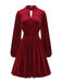 1940s Velvet Cutout Pleated Lantern Sleeve Dress